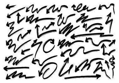 Oklar. El çizimi grunge fırça okları. Vektör illüstrasyonu.