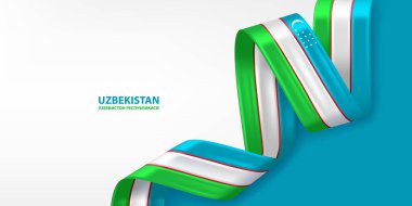 Özbekistan 3D kurdele bayrağı. Özbekistan bayrağının renginde 3D bayrak sallıyor. Ulusal bayrak arkaplan tasarımı.