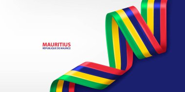 Mauritius 3D kurdele bayrağı. Mauritius ulusal bayrağının renginde 3D bayrak sallıyordu. Ulusal bayrak arkaplan tasarımı.