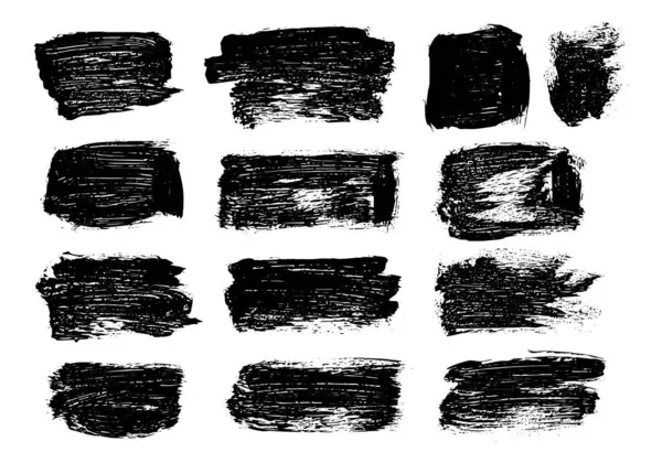 Siyah fırça darbeleri hazır. El yapımı siyah fırça darbeleri, afişler. Siyah mürekkep grunge fırça darbeleri. 