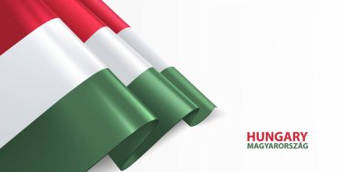 Macaristan bayrağı. Beyaz arka planda sallanan Macaristan ulusal bayrağı. Ulusal bayrak arkaplan tasarımı.