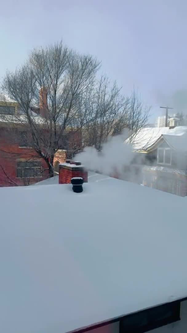 Vapor Congela Durante Advertencia Frío Extremo Menos Grados Celsius Condiciones — Vídeos de Stock