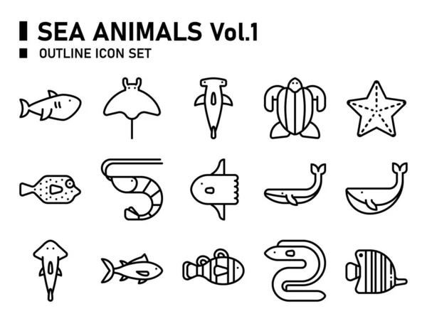 stock vector Sea animals icon set. Oceans icon.