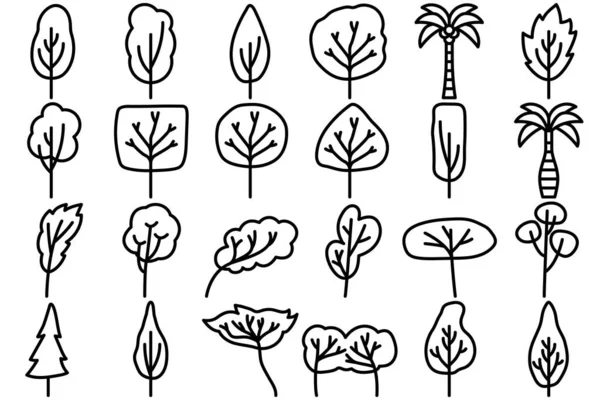 Ikona Drzewa Ręcznie Rysowane Ikony Drzew — Wektor stockowy