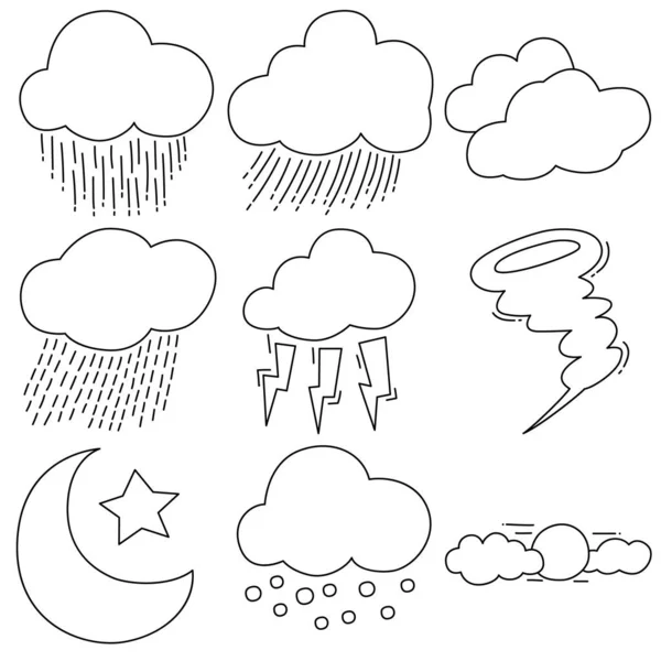 天气矢量集隔离在白色背景 天气简单漫画手绘风格 免版税图库插图