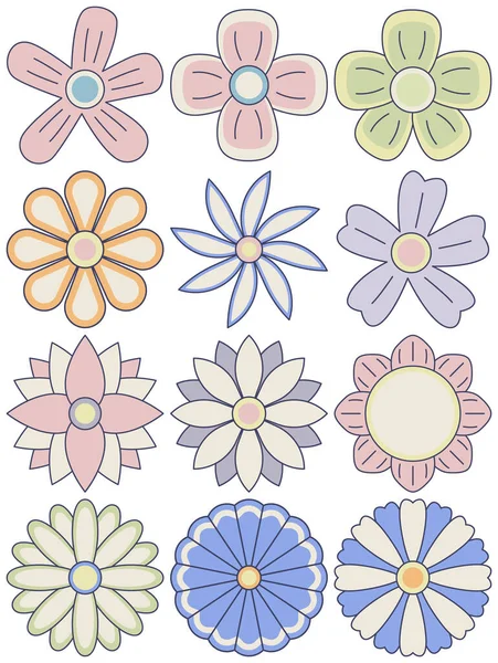 Flower Vector Set Flower Simple Cartoon Style — Stock Vector