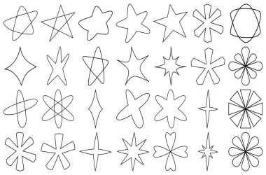 Yıldız el çizimi vektör seti, Yıldız basit çizgi film biçimi, El çizimi dekoratif elementler.