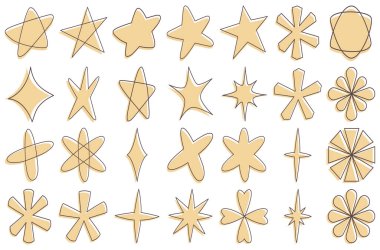 Yıldız el çizimi vektör seti, Yıldız basit çizgi film biçimi, El çizimi dekoratif elementler.