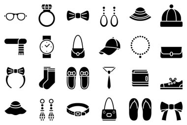 Aksesuar simgesi seti, aksesuar vektör seti, web sitesi, uygulama, yazdırma, belge, poster tasarımı, vb..