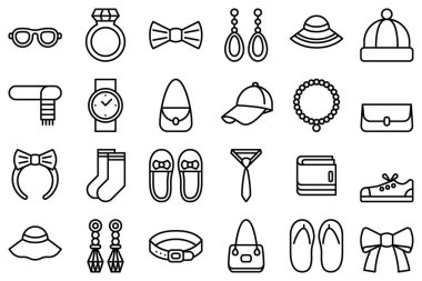 Aksesuar simgesi seti, aksesuar vektör seti, web sitesi, uygulama, yazdırma, belge, poster tasarımı, vb..