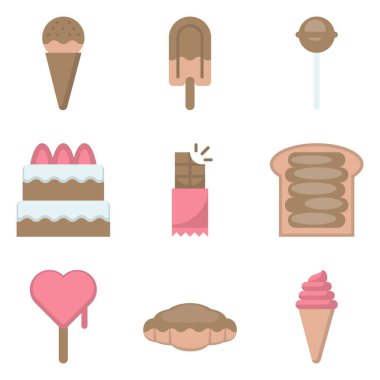 Gıda ve tatlı ikon seti, Gıda ve tatlı vektör seti, Web sitesi, uygulama, baskı, belge, poster tasarımı, vb..