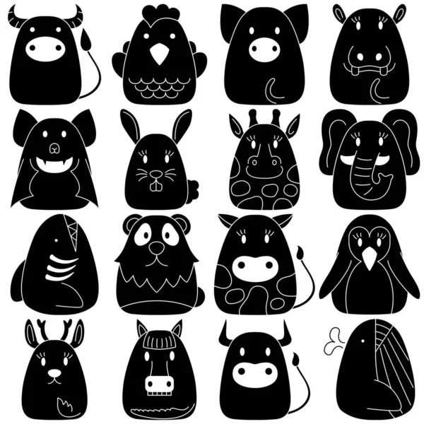 Animal Conjunto Vectores Dibujos Animados Animal Simple Estilo Dibujos Animados — Vector de stock