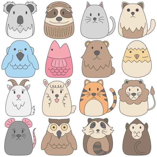 Animal Conjunto Vectores Dibujos Animados Animal Simple Estilo Dibujos Animados — Vector de stock