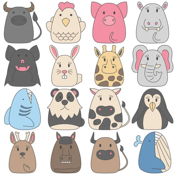 Conjunto Vetores Desenhos Animados Animais Estilo Desenho Animado Simples Animal —  Vetores de Stock