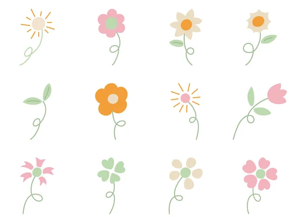 Квітковий Векторний Набір Квітковий Простий Мультиплікаційний Стиль — стоковий вектор