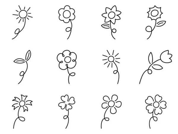 Blume Vektor Set Blume Einfachen Cartoon Stil — Stockvektor