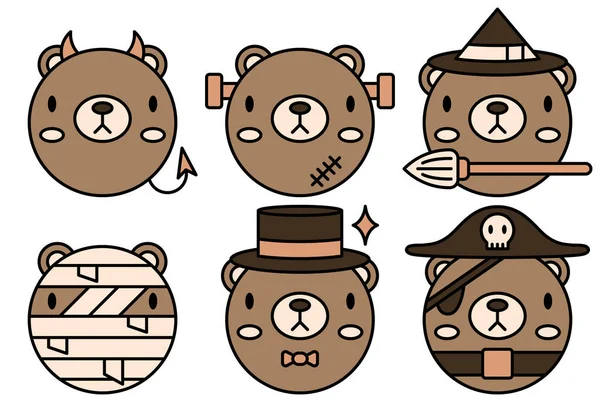 Urso Halloween Vetor Definido Urso Halloween Desenho Animado Estilo Halloween — Vetor de Stock