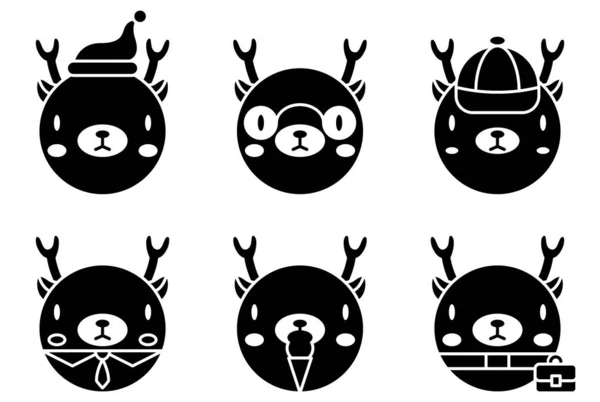 Juego Vectores Dibujos Animados Ciervos Estilo Dibujos Animados Ciervos Ciervo — Vector de stock