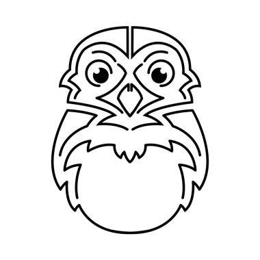 Baykuş kafasının siyah beyaz çizgisi sanatı. Sembol, maskot, simge, avatar, dövme, tişört tasarımı, logo veya herhangi bir tasarım için iyi bir kullanım.