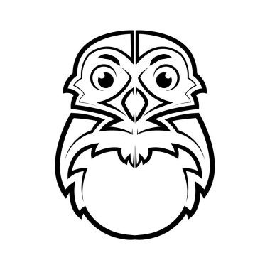 Baykuş kafasının siyah beyaz çizgisi sanatı. Sembol, maskot, simge, avatar, dövme, tişört tasarımı, logo veya herhangi bir tasarım için iyi bir kullanım.