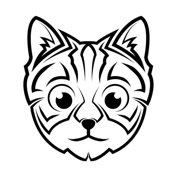 かわいい猫の頭の黒と白のラインアート シンボル マスコット アイコン アバター タトゥー Tシャツデザイン または任意のデザインに適しています — ストックベクタ
