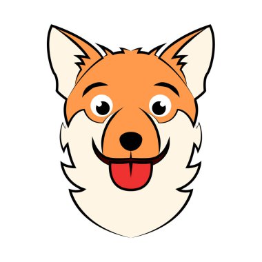 Corgi yavru köpek kafasının renkli görüntüsü. Sembol, maskot, simge, avatar, dövme, tişört tasarımı, logo veya herhangi bir tasarım için iyi bir kullanım