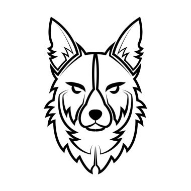 Siyah beyaz çizgili köpek kafası sanatı. Sembol, maskot, simge, avatar, dövme, tişört tasarımı, logo veya herhangi bir tasarım için iyi bir kullanım