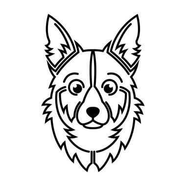 Siyah beyaz çizgili köpek kafası sanatı. Sembol, maskot, simge, avatar, dövme, tişört tasarımı, logo veya herhangi bir tasarım için iyi bir kullanım