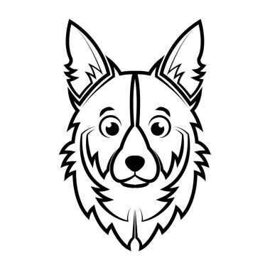 Siyah beyaz çizgili köpek kafası sanatı. Sembol, maskot, simge, avatar, dövme, tişört tasarımı, logo veya herhangi bir tasarım için iyi bir kullanım