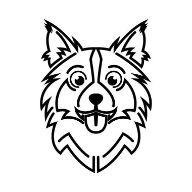 Siyah beyaz çizgili köpek kafası sanatı. Sembol, maskot, simge, avatar, dövme, tişört tasarımı, logo veya herhangi bir tasarım için iyi bir kullanım