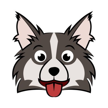 Yavru köpek kafasının renkli görüntüsü. Sembol, maskot, simge, avatar, dövme, tişört tasarımı, logo veya herhangi bir tasarım için iyi bir kullanım