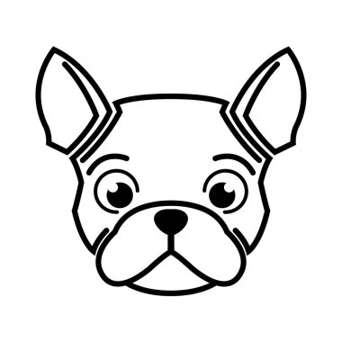 Fransız buldog kafasının siyah-beyaz çizgisi. Sembol maskotu avatar dövmesi T-Shirt tasarım logosu ya da herhangi bir tasarım için iyi bir kullanım.