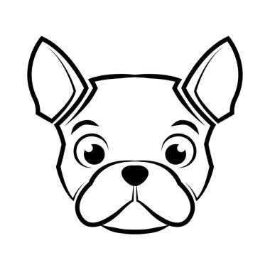 Fransız buldog kafasının siyah-beyaz çizgisi. Sembol maskotu avatar dövmesi T-Shirt tasarım logosu ya da herhangi bir tasarım için iyi bir kullanım.