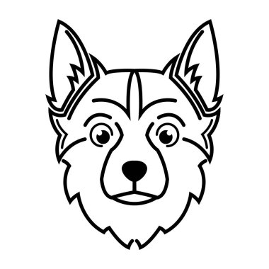 Siyah beyaz çizgili köpek kafası sanatı. Sembol, maskot, simge, avatar, dövme, tişört tasarımı, logo veya herhangi bir tasarım için iyi bir kullanım