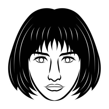 Klasik kadın yüzünün çizgi çizimi. Sembol, simge, avatar, dövme, T-Shirt tasarımı, logo veya herhangi bir tasarım için iyi bir kullanım