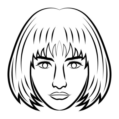 Klasik kadın yüzünün çizgi çizimi. Sembol, simge, avatar, dövme, T-Shirt tasarımı, logo veya herhangi bir tasarım için iyi bir kullanım