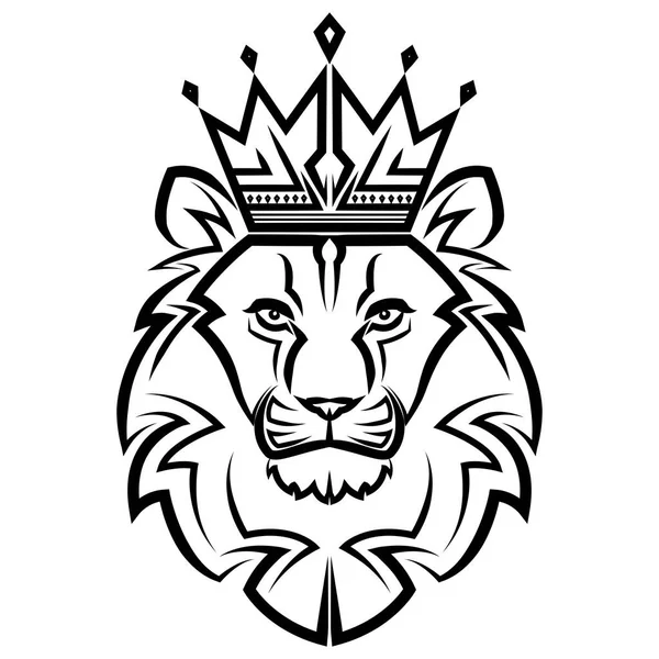 狮王头冠正面的黑白线条艺术是狮子座黄道带的标志很好地用于象征吉祥物图标 T恤设计标志或任何图案 — 图库矢量图片