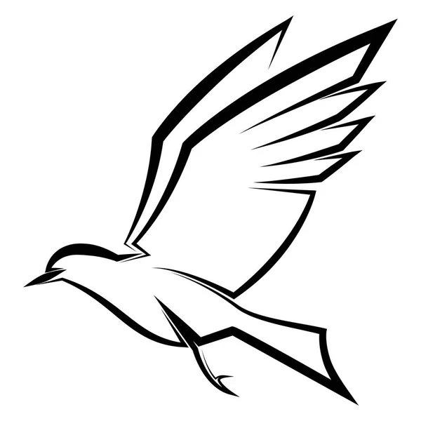 Черно Белая Линия Искусства Летающей Птицы Хорошее Использование Символа Татуировки — стоковый вектор