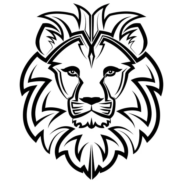 Black White Line Art Front Lion Head Sign Leo Zodiac — Stock Vector