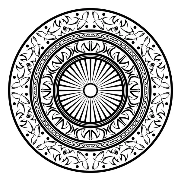 Kreisförmiges Muster Form Eines Mandalas Mit Schwalbe — Stockvektor