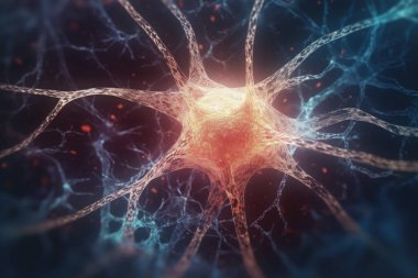 Neuron conceptual image of human nervous system. 3D illustration of neurons with vivid colors. clipart