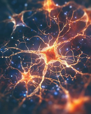 Neuron conceptual image of human nervous system. 3D illustration of neurons with vivid colors. clipart