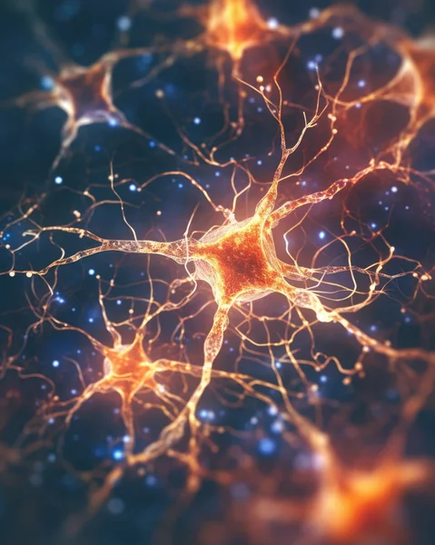 Νευρική Εικόνα Του Ανθρώπινου Νευρικού Συστήματος Απεικόνιση Των Νευρώνων Έντονα — Φωτογραφία Αρχείου