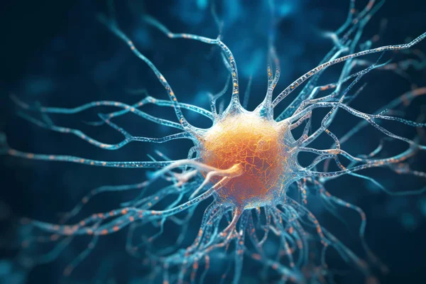 神经细胞的概念图像人类神经系统 具有生动色彩的神经元的三维图解 图库照片