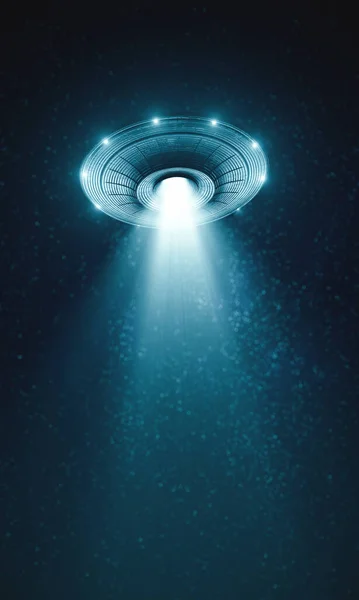 Unidentified Flying Object Night Fog Light Supposed Tractor Beam Illustration — Stock Photo, Image