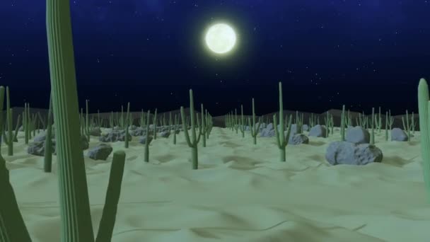 Cactus Woestijn Nacht Achtergrond Lus — Stockvideo