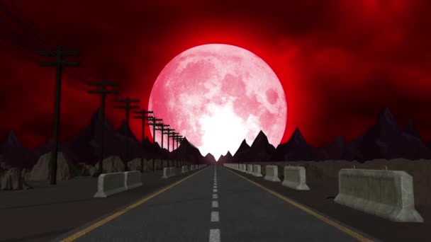 Luna Roja Carretera Fantasía Noche Fondo Lazo — Vídeos de Stock