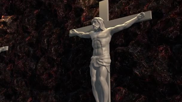 Jesus Christ Statue Cave Wall Background Loop — Stock Video