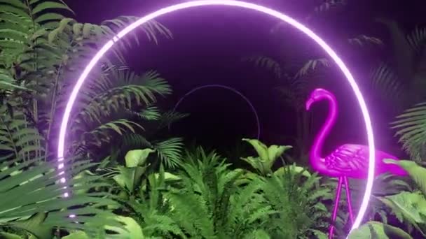 Kolorowe Tropikalne Dżungli Neon Tle Pętli — Wideo stockowe