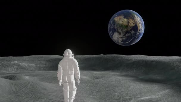 Astronauta Che Cammina Nello Spazio Guarda Sfondo Della Terra — Video Stock